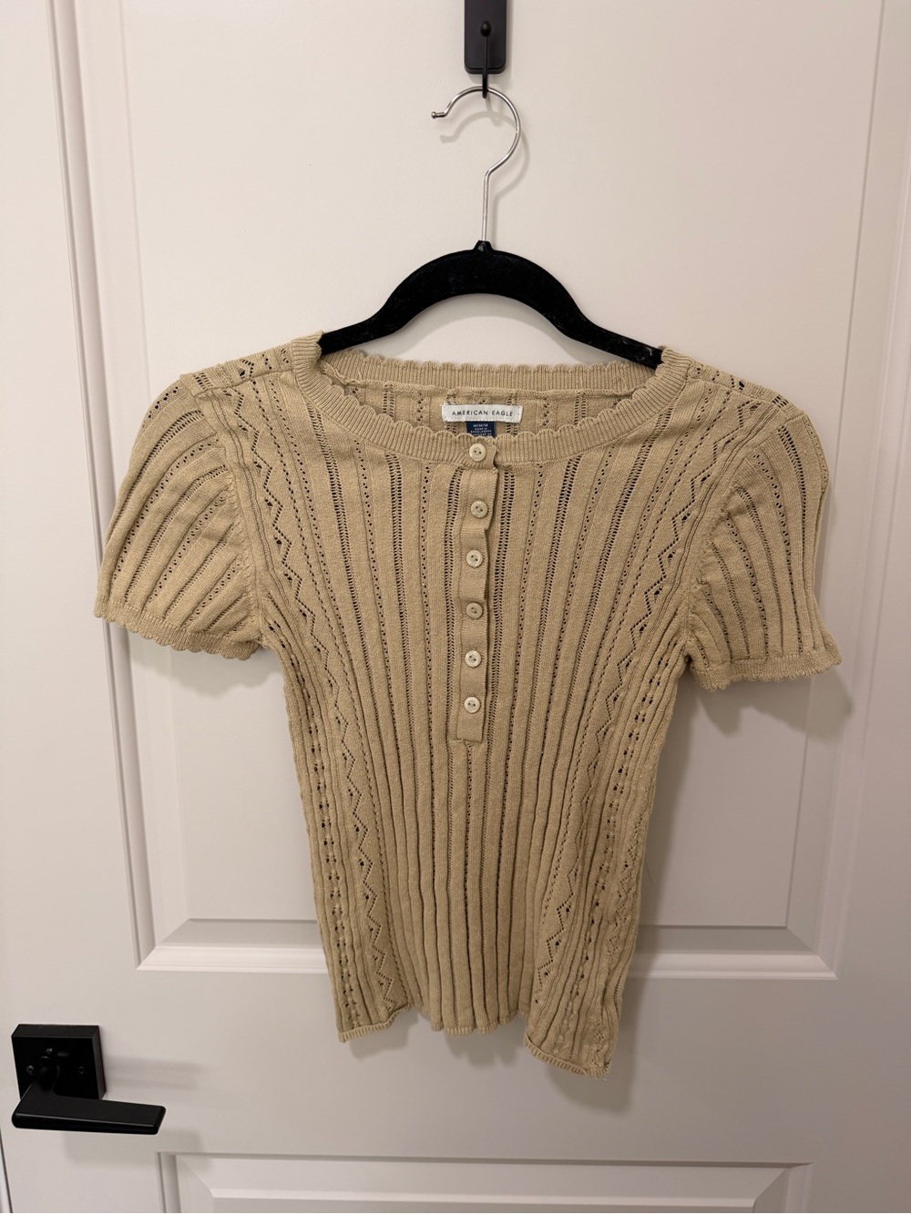 American Eagle Beige Knit Henley Sweater Top